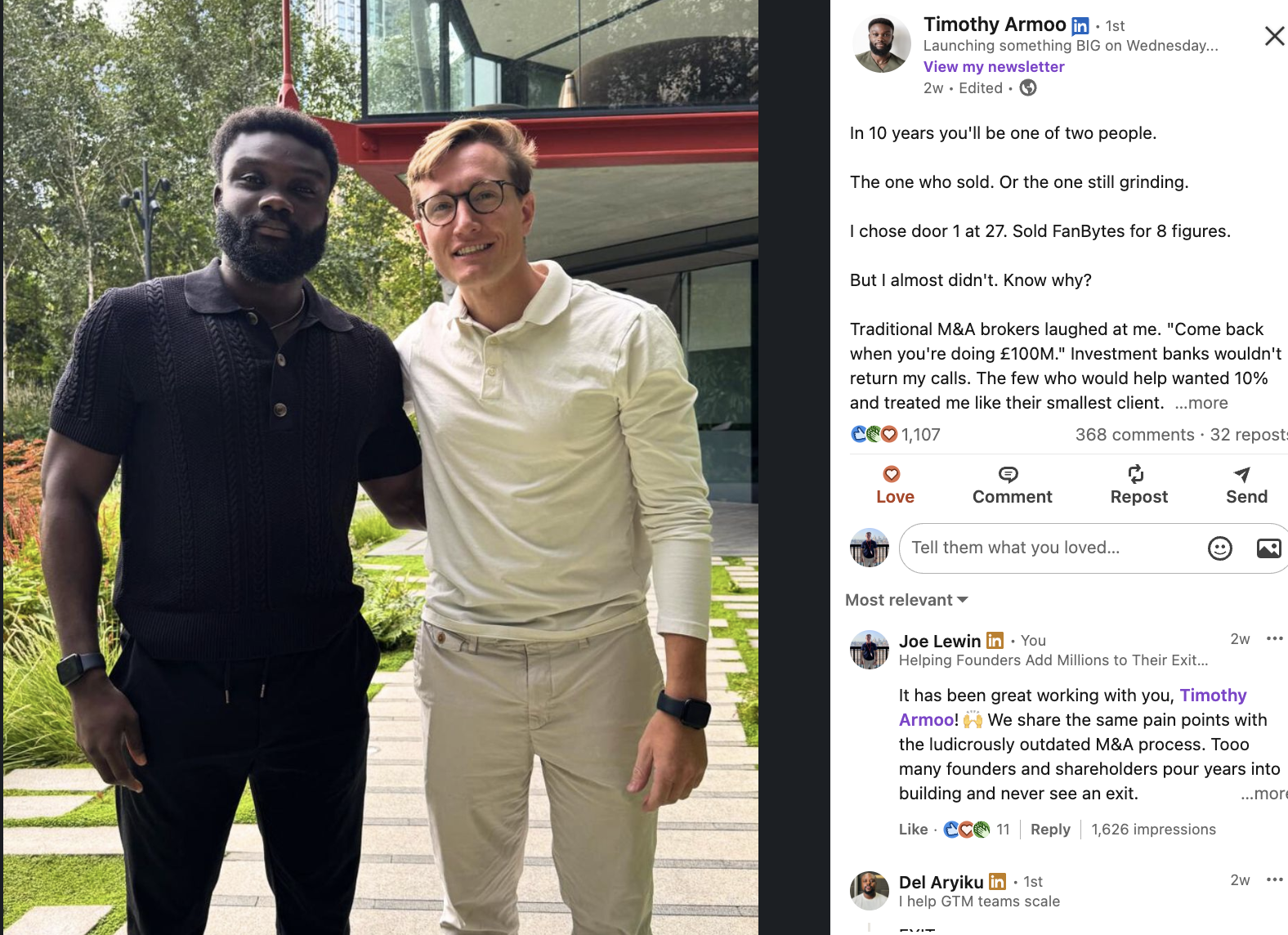 Tim and Joe - Founders who understand scaling and exit challenges